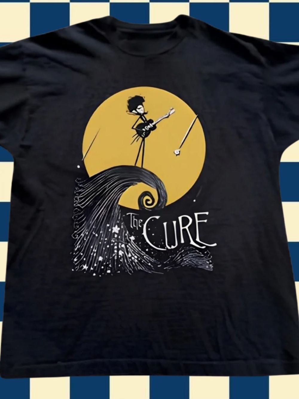 Gildan Black Tee with Mustard Moon The Cure Graphic